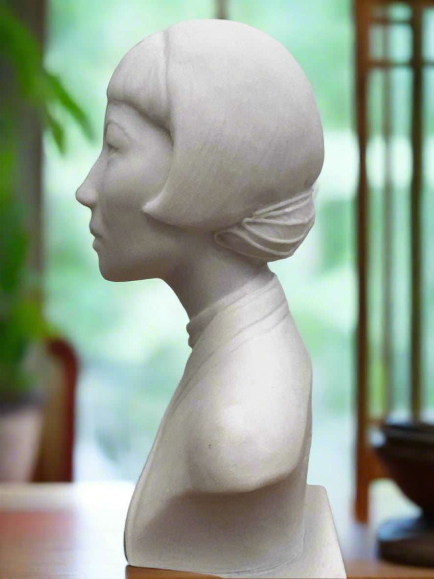 White Bonded Marble bust of Anna May Wong, first asian american silent film female actress