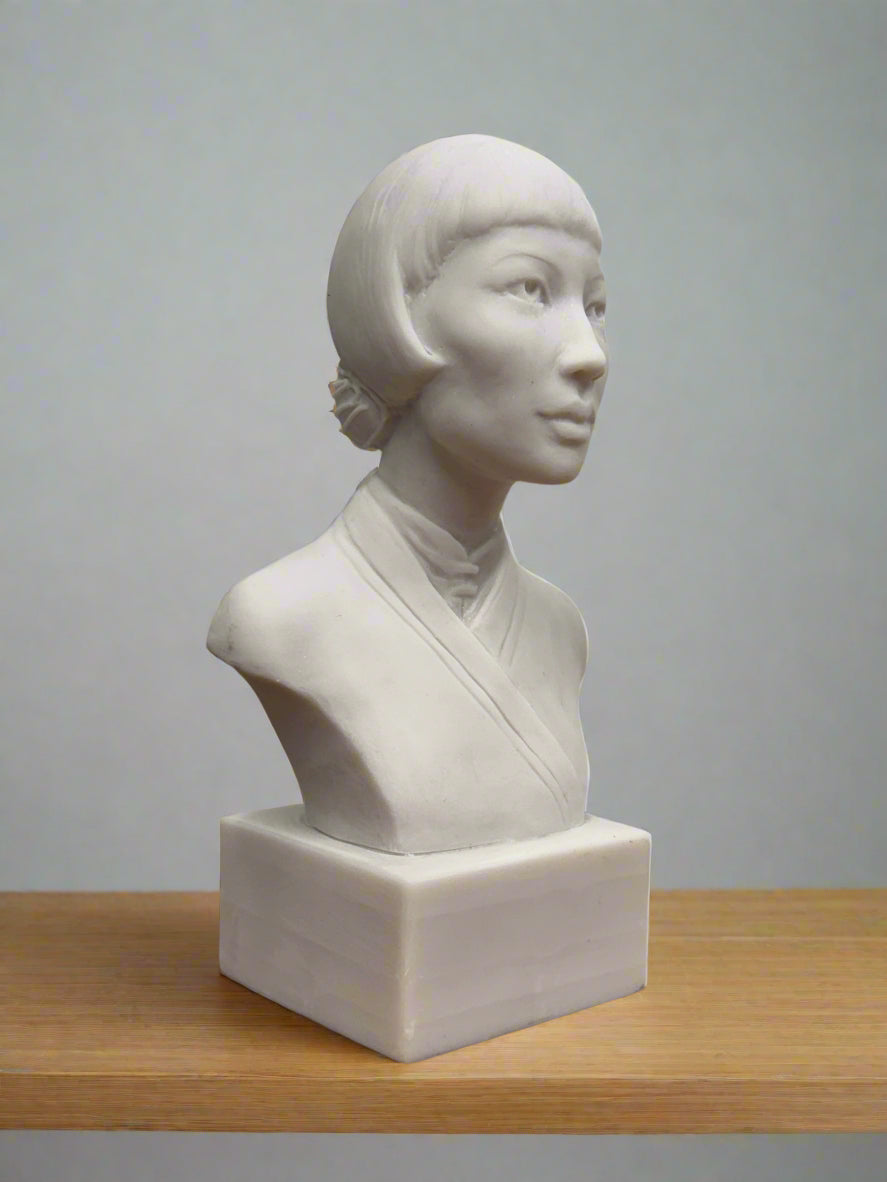 White Bonded Marble bust of Anna May Wong, first asian american silent film female actress